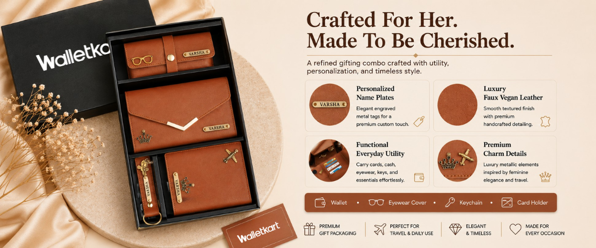 Personalised Leather Name Women's Clutch, Keychain, Passport Cover & Eyewear Case