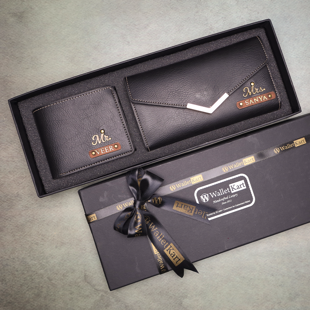 Premium Couple’s Collection – Customized Wallet & Clutch with Stylish Charm