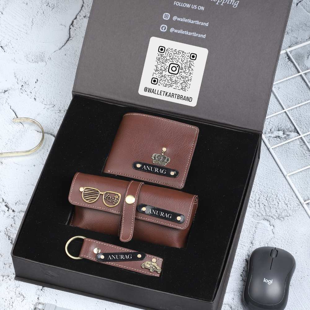 Personalized Leather Wallet, Keychain & Eyewear Case for Men | Name Engraved