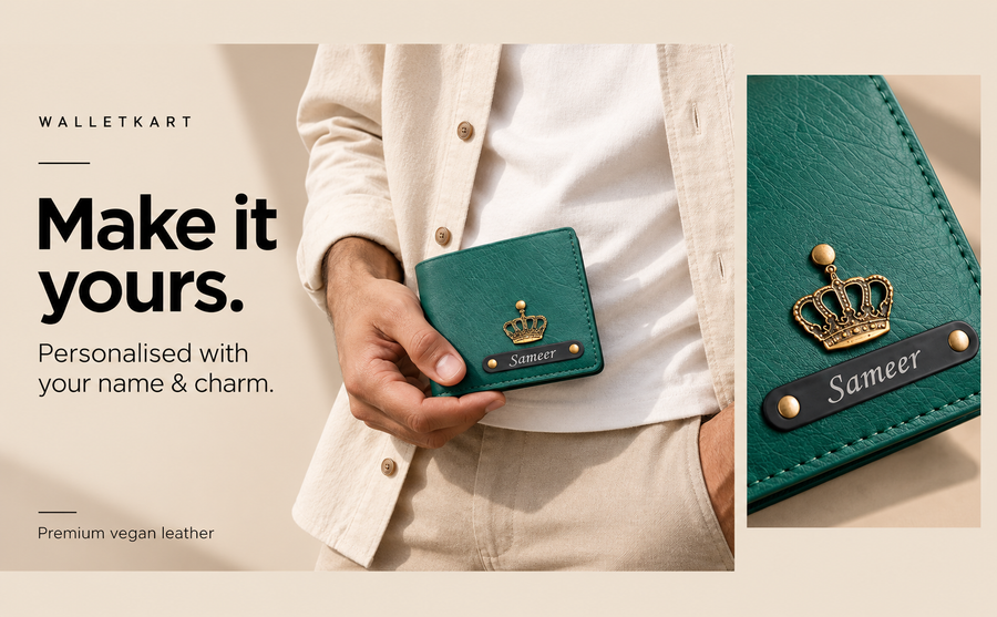 Personalised Leather Men's Wallet with Name & Charm, Perfect Gift option for boyfriend & Husband