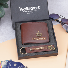 Load image into Gallery viewer, Personalised 2-in-1 Leather Name Men's Wallet &amp; Keychain with charm
