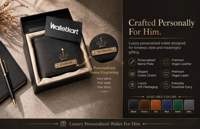 Personalised Men's Wallet with Name & Charm
