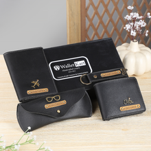 Load image into Gallery viewer, Personalized Leather Name Men&#39;s Wallet Keychain Passport cover And Eyewear case | Customised Gift for Boyfriend Friend Husband father and Son
