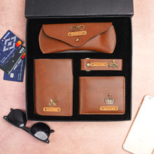 Load image into Gallery viewer, Personalized Leather Men's Wallet,Keychain,Passport cover And Eyewear Case Emboss Leather Strip With Name and Charm | Customised 4 In 1 Gift Combo For Boyfriend Husband &amp; Father On Birthday and Anniversary
