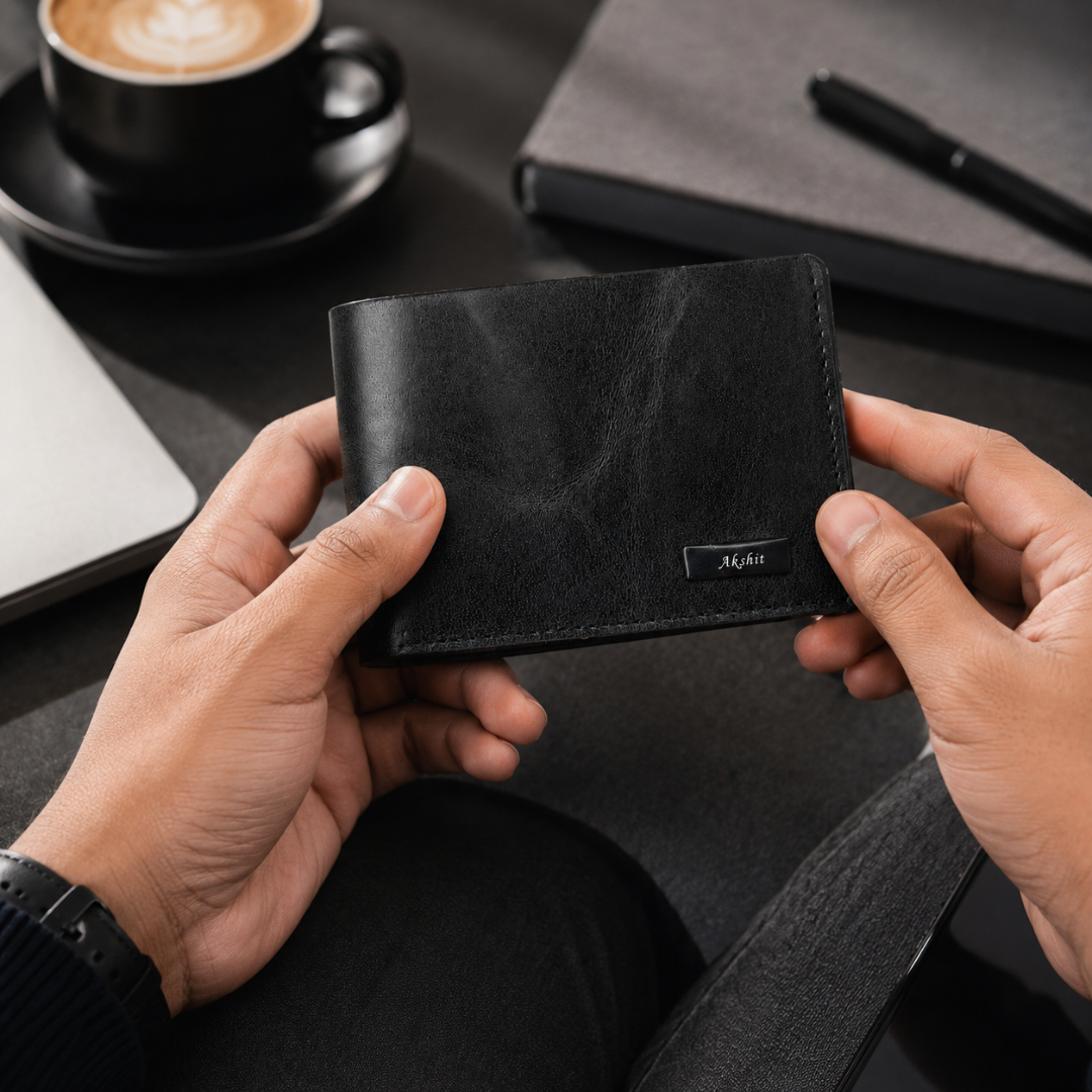 Personalised Handmade Genuine Leather Bifold Wallet for Men | 4 Card Slots + Cash Slot (STYLE ID #29)