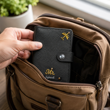 Load image into Gallery viewer, Personalized Passport Holder for Men &amp; Women with Custom Name &amp; Charm | Travel Wallet with Card Slots, ID Window &amp; Cash Pocket | Secure Snap Closure | Passport Cover
