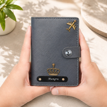 Load image into Gallery viewer, Personalized Passport Holder for Men &amp; Women with Custom Name &amp; Charm | Travel Wallet with Card Slots, ID Window &amp; Cash Pocket | Secure Snap Closure | Passport Cover
