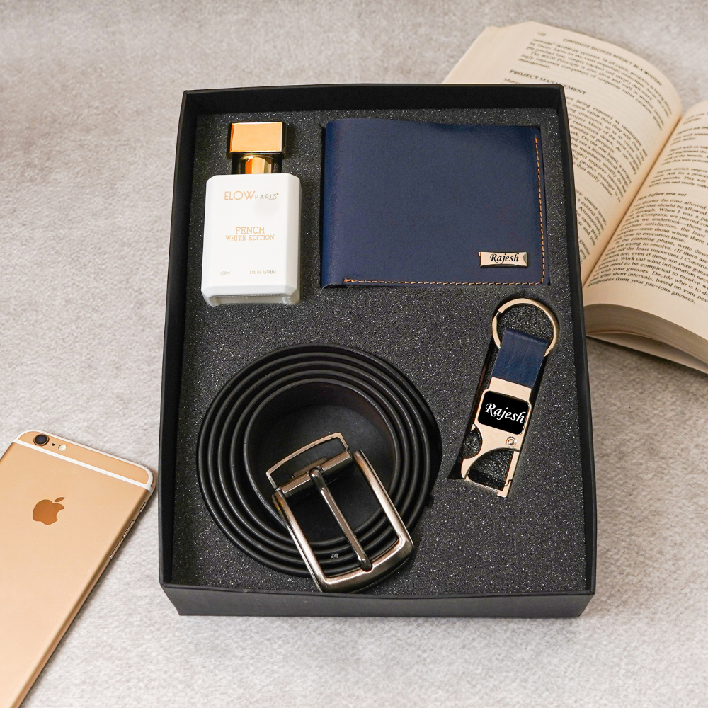 Premium 4-in-1 Personalized Gift Set – Wallet, Belt, Snaphook & Perfume for Boyfriend/Husband on Birthday & Anniversary  (Style ID #17)