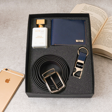 Load image into Gallery viewer, Premium 4-in-1 Personalized Gift Set – Wallet (Style ID 17), Belt, Metal Keychain &amp; Perfume for Boyfriend/Husband
