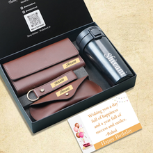 Load image into Gallery viewer, Personalised Birthday Gift Set for Women | Clutch, Coffee Travel Mug, Eyewear Case &amp; Keychain Combo
