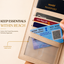 Load image into Gallery viewer, Family Passport Organizer | Holds 4 Passports | 4-in-1 Travel Document Wallet with Card Slots, Cash Pocket, ID Window &amp; Zipper Coin Pocket (STYLE ID#50)
