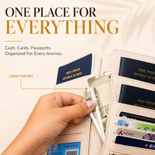Load image into Gallery viewer, Family Passport Organizer | Holds 4 Passports | 4-in-1 Travel Document Wallet with Card Slots, Cash Pocket, ID Window &amp; Zipper Coin Pocket (STYLE ID#50)
