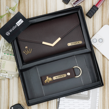 Load image into Gallery viewer, Personalised Women&#39;s Clutch &amp; Keychain Combo With Name &amp; Charm
