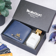 Load image into Gallery viewer, Personalised 2-in-1 Leather Name Men's Wallet with charm and Name Engraved on Parfume Bottle

