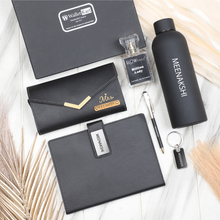 Load image into Gallery viewer, Personalized Leather Name Women&#39;s Clutch Metal Keychain Dairy Pen Perfume and H2GO Bottle | Best Customized ( 6 in 1 ) Gift Combo for Girlfriend Friend Wife Mother &amp; Sister
