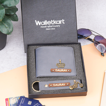 Load image into Gallery viewer, Personalised 2-in-1 Leather Name Men's Wallet &amp; Keychain with charm
