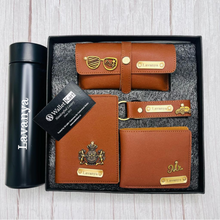 Load image into Gallery viewer, Personalized Men&#39;s Wallet, Keychain, Eyewear Case &amp; Passport Cover, Temperature Bottle with Name. &amp; Charm Gift Combo
