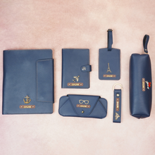 Load image into Gallery viewer, Luxury Personalised Travel Essentials Gift Set – Passport Cover, Diary Holder, Eyewear Case, Luggage Tag, Keychain &amp; Pouch with Name &amp; Charm
