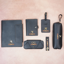 Load image into Gallery viewer, Luxury Personalised Travel Essentials Gift Set – Passport Cover, Diary Holder, Eyewear Case, Luggage Tag, Keychain &amp; Pouch with Name &amp; Charm
