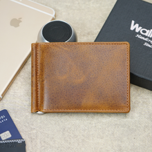 Load image into Gallery viewer, Genuine Leather RFID Money Clip Bi-Fold Wallet for Men – 8 Card Slots, Metal Cash Clip, Ultra-Thin Wallet (STYLE ID #36)

