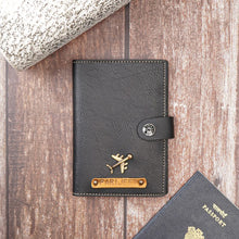 Load image into Gallery viewer, Customized Couple Travel Passport Covers with magnetic lock &amp; Personlised Name &amp; Charm on  leather strip
