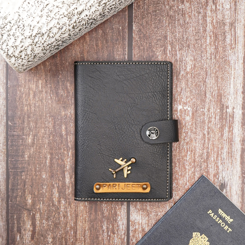 Elegant Leather Passport Cover with Magnetic hook – Customized with Charm & Name embossed on leather strip with hand tool (Handmade Passport Cover)