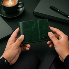 Load image into Gallery viewer, Personalised Handmade Genuine Leather Bifold Wallet for Men | 4 Card Slots + Cash Slot (STYLE ID #29)
