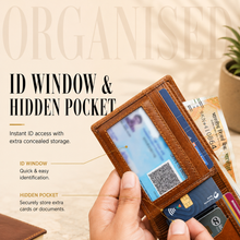 Load image into Gallery viewer, Leather Wallet &amp; Belt Combo for Men, Tan RFID Wallet, Black &amp; Brown Reversible Belt, 6 Card Slots (STYLE ID #15)
