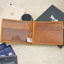 Load image into Gallery viewer, Genuine Leather RFID Money Clip Bi-Fold Wallet for Men – 8 Card Slots, Metal Cash Clip, Ultra-Thin Wallet (STYLE ID #36)
