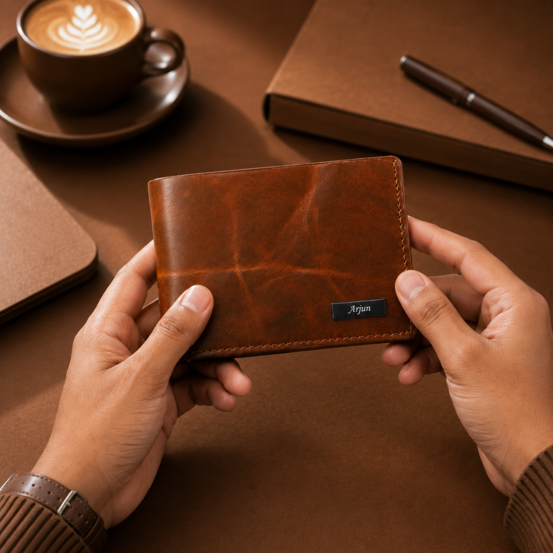 Personalised Handmade Genuine Leather Bifold Wallet for Men | 4 Card Slots + Cash Slot (STYLE ID #29)
