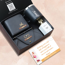 Load image into Gallery viewer, Personalised Birthday Gift Set for Men – Wallet, Perfume, Coffee Mug &amp; Eyewear Case | Perfect  Gift for Him
