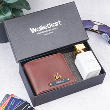 Load image into Gallery viewer, Personalised 2-in-1 Leather Name Men's Wallet with charm and Name Engraved on Parfume Bottle
