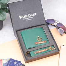 Load image into Gallery viewer, Personalised 2-in-1 Leather Name Men's Wallet &amp; Keychain with charm
