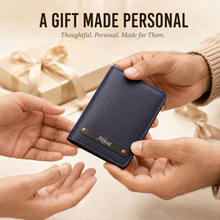 Load image into Gallery viewer, Personalised Bi-Fold Wallet for Men with Custom Name | Premium Vegan Leather Wallet with Card Slots, Cash Compartment &amp; Snap Closure
