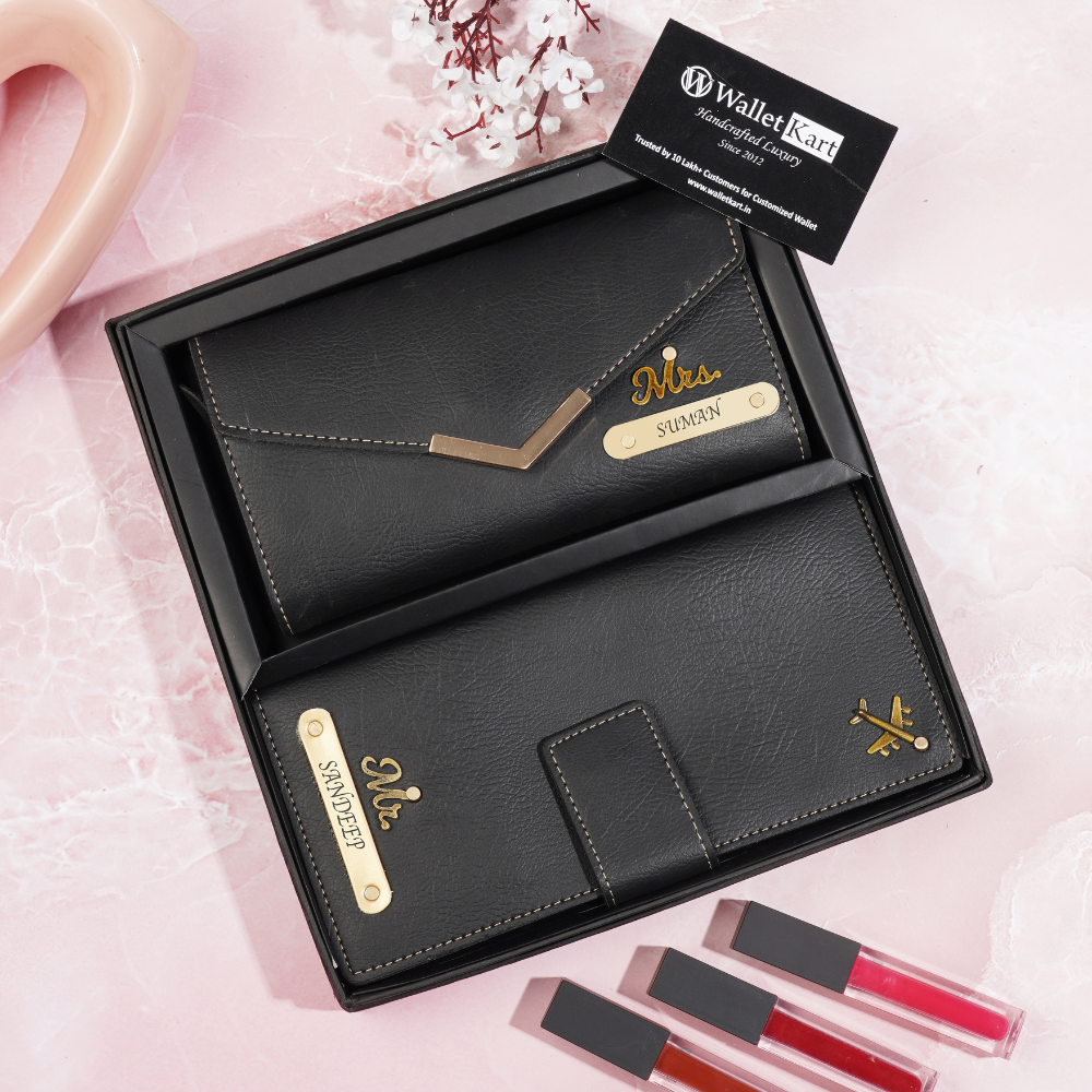 Personalized 2-in-1 Leather Gift Set | Custom Clutch & Travel Wallet with Name & Charm | Premium Gift for Women