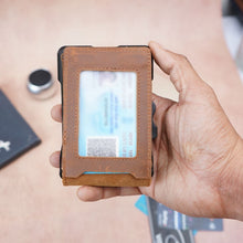 Load image into Gallery viewer, Walletkart RFID Blocking Leather Metal Wallet for Men | Slim Pop-Up Card Holder with Money Clip &amp; ID Window | Vintage Brown (STYLE ID#40)
