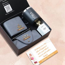 Load image into Gallery viewer, Personalised Birthday Gift Set for Men – Wallet, Perfume, Coffee Mug &amp; Eyewear Case | Perfect  Gift for Him
