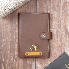 Load image into Gallery viewer, Elegant Leather Passport Cover with Magnetic hook – Customized with Charm &amp; Name embossed on leather strip with hand tool (Handmade Passport Cover)

