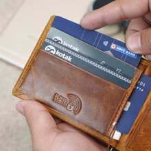 Load image into Gallery viewer, Genuine Leather RFID Money Clip Bi-Fold Wallet for Men – 8 Card Slots, Metal Cash Clip, Ultra-Thin Wallet (STYLE ID #36)
