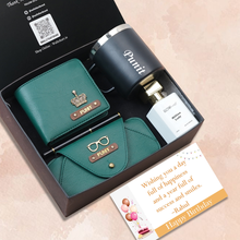 Load image into Gallery viewer, Personalised Birthday Gift Set for Men – Wallet, Perfume, Coffee Mug &amp; Eyewear Case | Perfect  Gift for Him
