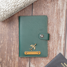 Load image into Gallery viewer, Elegant Leather Passport Cover with Magnetic hook – Customized with Charm &amp; Name embossed on leather strip with hand tool (Handmade Passport Cover)
