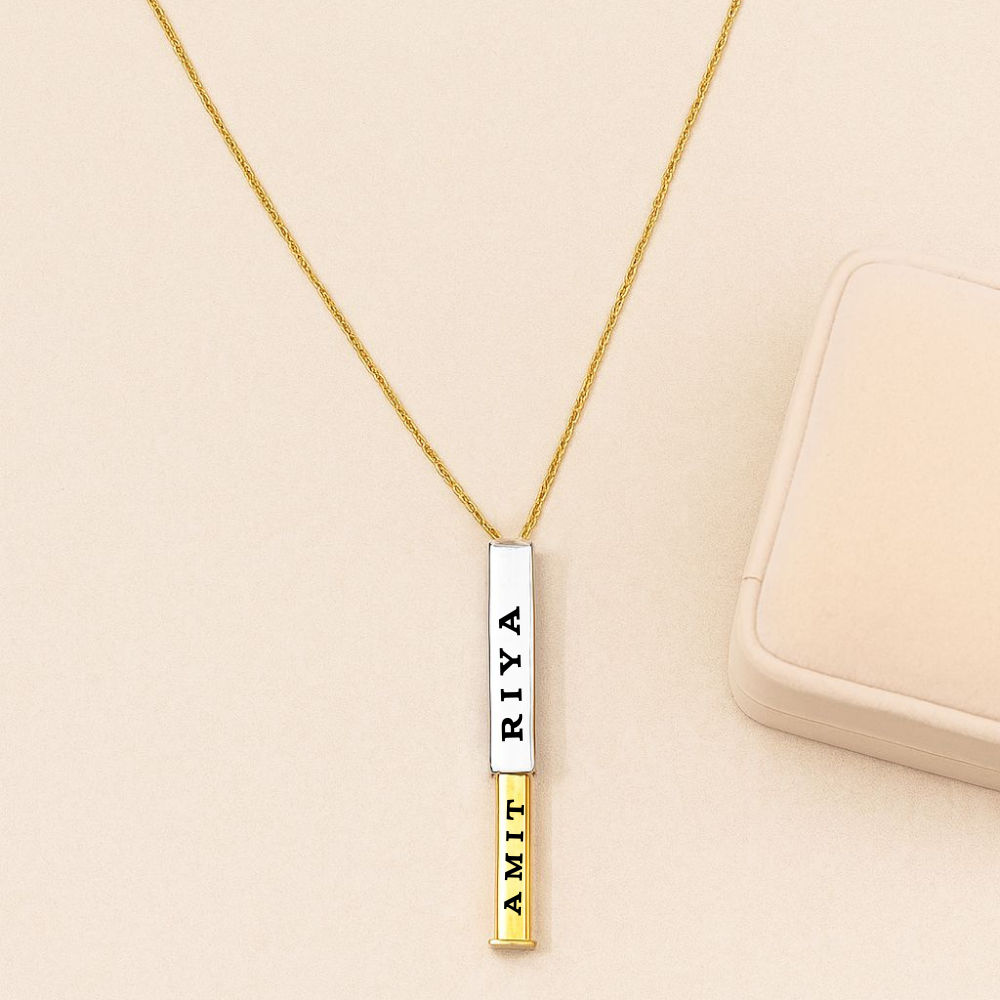 Customized Name 3D Vertical Cuboid Metal Double Bar Pendant for Men and Women