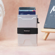 Load image into Gallery viewer, Walletkart RFID Blocking Metal Card Holder Wallet for Men | Slim Pop-Up Card Wallet with Cash Strap | Silver (STYLE ID #39)
