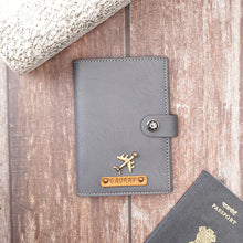 Load image into Gallery viewer, Customized Couple Travel Passport Covers with magnetic lock &amp; Personlised Name &amp; Charm on  leather strip

