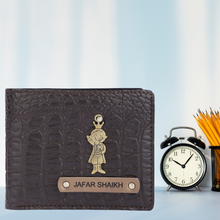 Load image into Gallery viewer, Personalised Men&#39;s Crocodile Wallet with Name &amp; Charm
