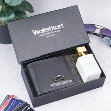 Load image into Gallery viewer, Personalised 2-in-1 Leather Name Men's Wallet with charm and Name Engraved on Parfume Bottle
