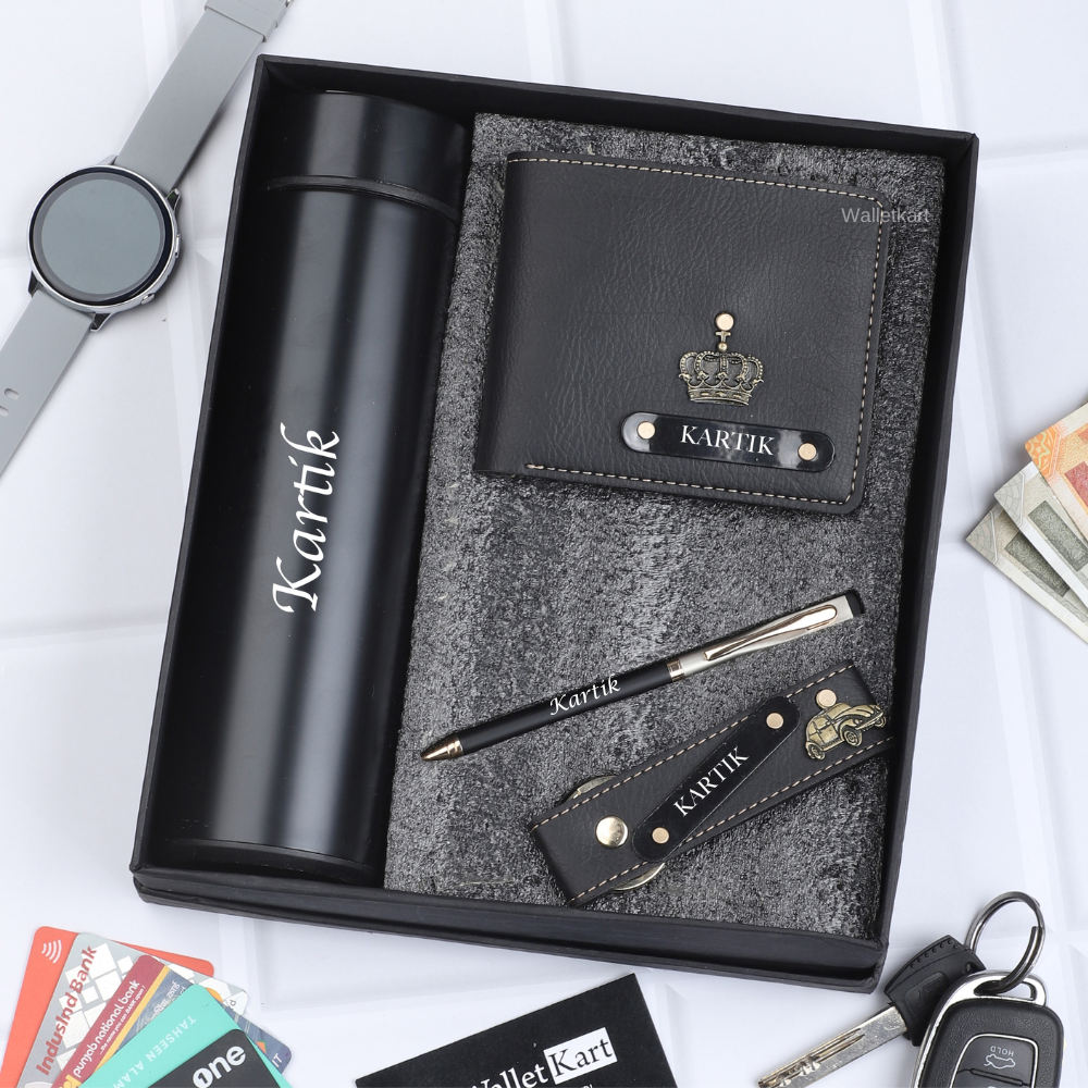 Personalized Leather Name Wallet Pen Keychain And Bottle For Men