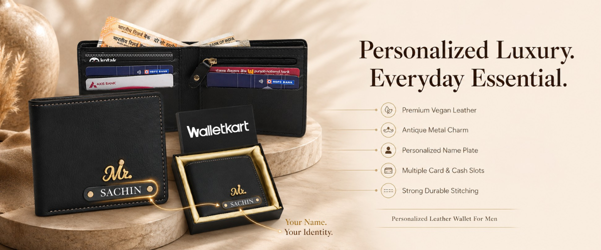 Personalised Leather Wallet for Men with Name & Charm | Custom Engraved Gift