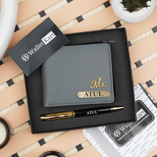 Load image into Gallery viewer, Personalized Men&#39;s Wallet &amp; Pen with Name &amp; Charm
