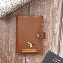 Load image into Gallery viewer, Elegant Leather Passport Cover with Magnetic hook – Customized with Charm &amp; Name embossed on leather strip with hand tool (Handmade Passport Cover)
